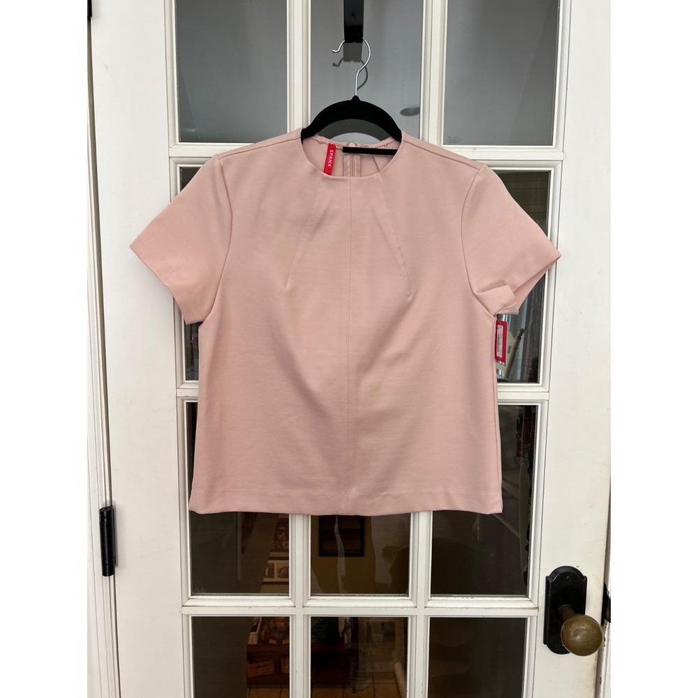 SPANX The Perfect Funnel Top Pale Pink S Ponte Short Sleeve Blouse NWT 20420R